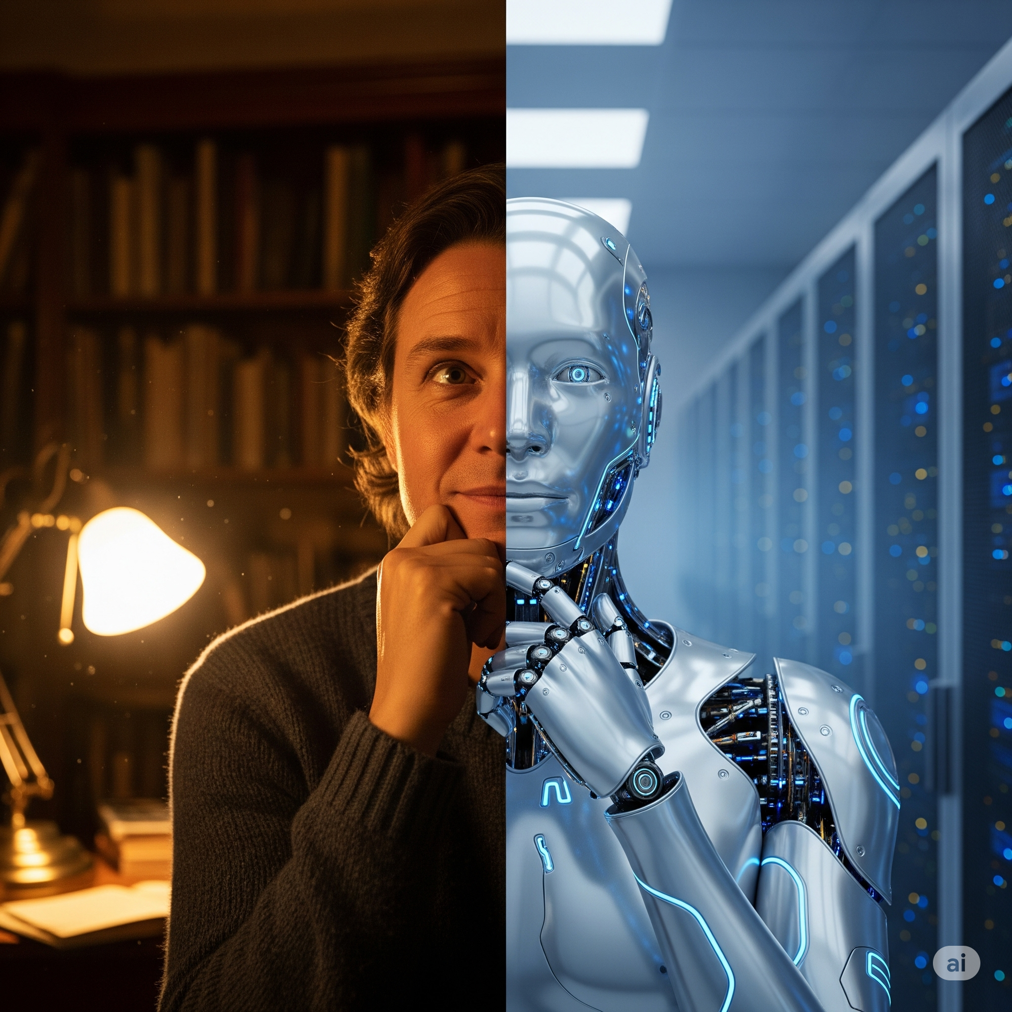 Conceptual image of human and AI comparison